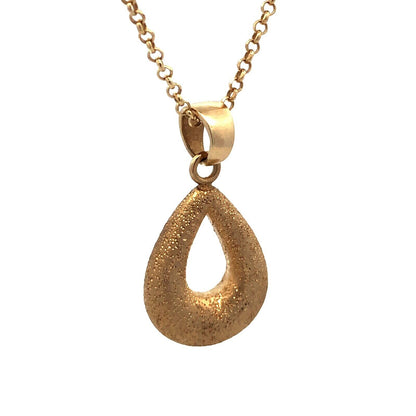 925 Sterling Silver Vermeil Estate Gold Tone Textured Teardrop Pendant Necklace