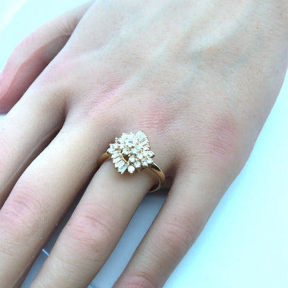 Designer 14K Yellow Gold Diamond Waterfall Cluster Statement Cocktail Ring