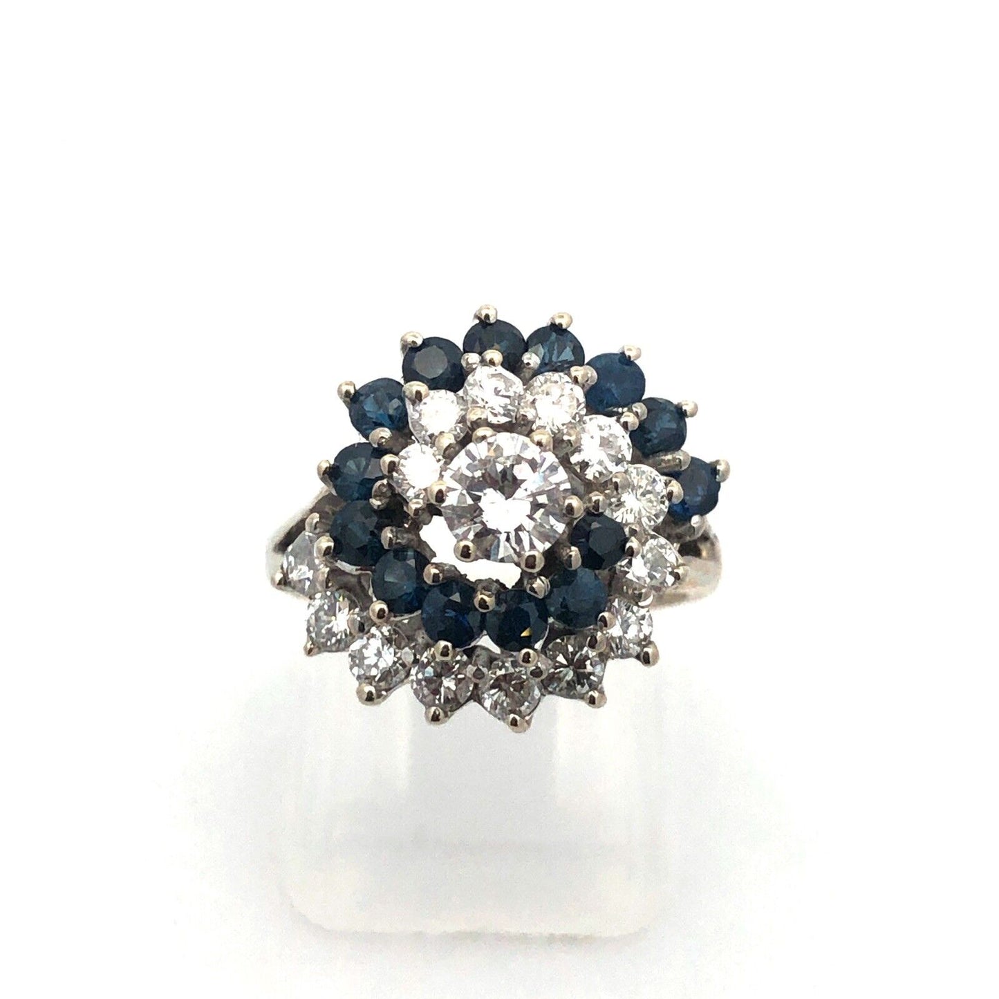 Designer 14K White Gold Diamond Solitaire W/Sapphire Diamond Accents Spiral Ring