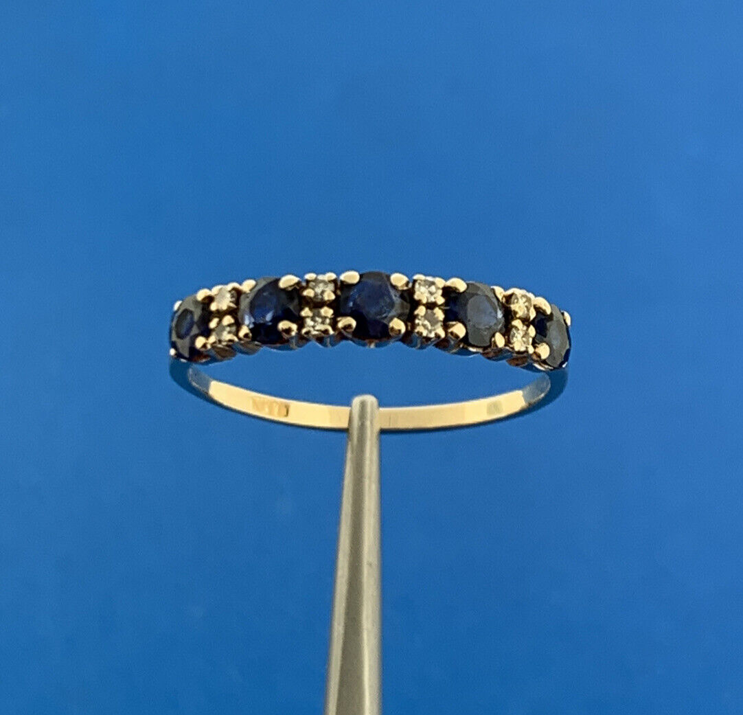 Designer 14K Yellow Gold Sapphire Diamond September Anniversary Band Ring