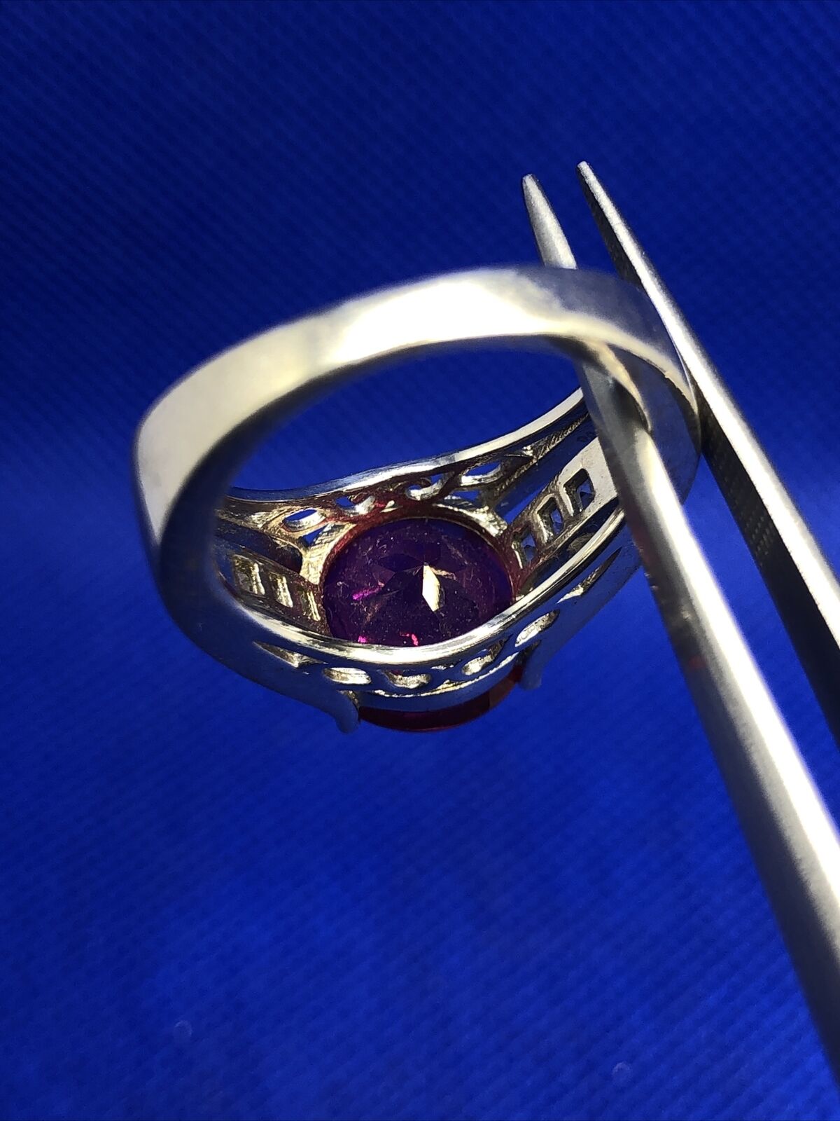 Designer BBJ 925 Sterling Silver Ruby Solitaire White Topaz Accent Cocktail Ring