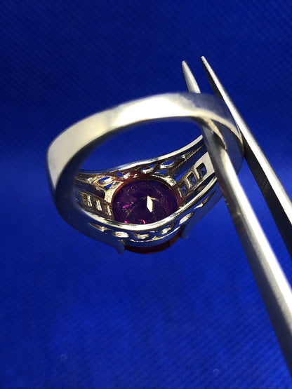 Designer BBJ 925 Sterling Silver Ruby Solitaire White Topaz Accent Cocktail Ring
