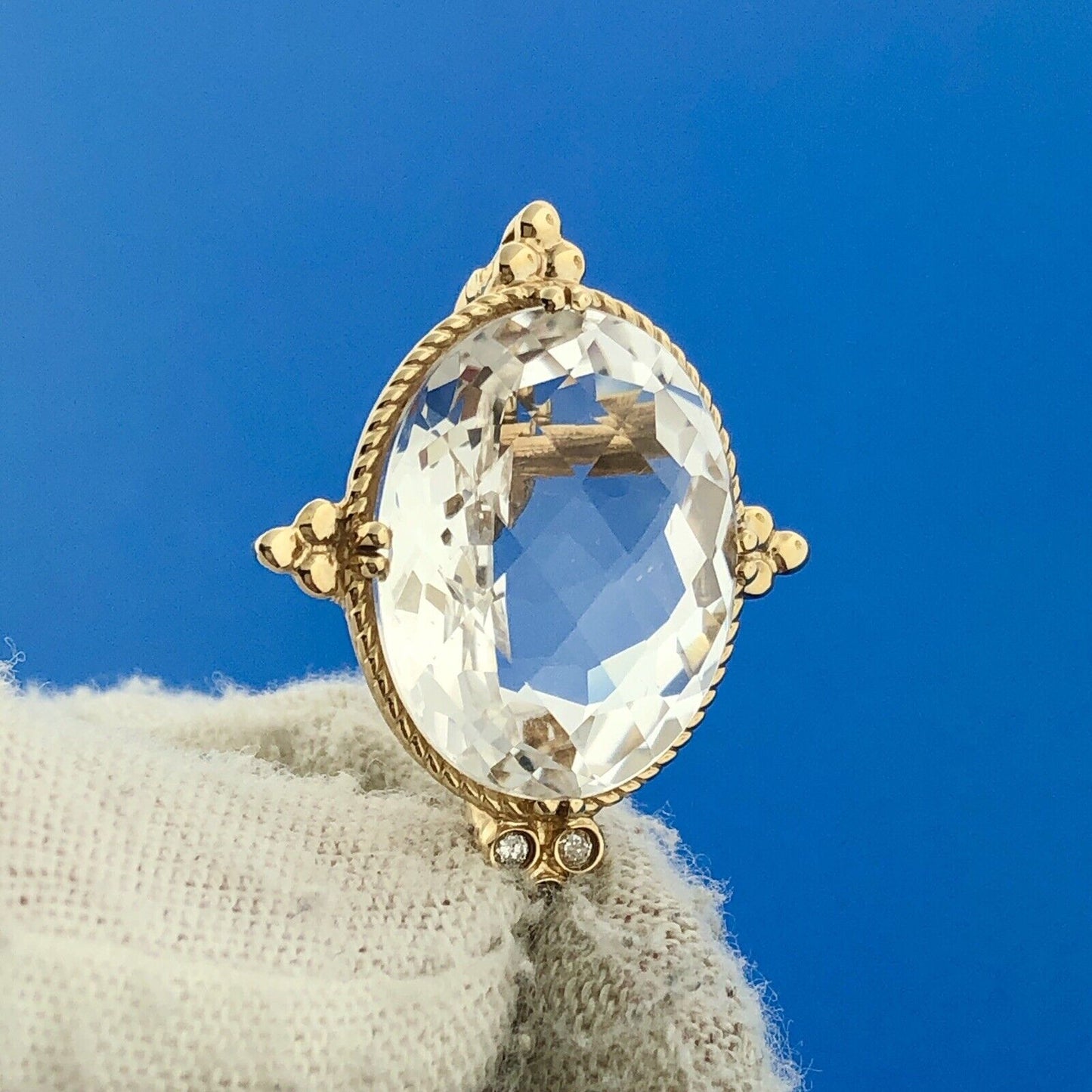 Designer SF 14k Yellow Gold White Amethyst Diamond Accent Prism Enhancer Pendant