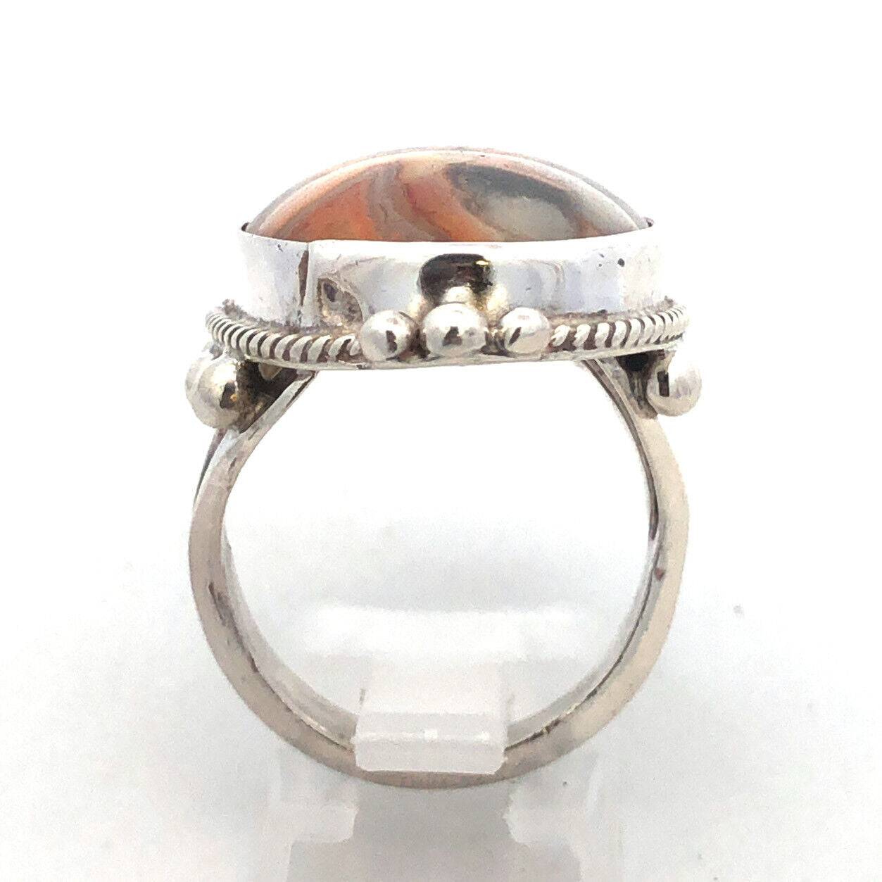 925 Sterling Silver Oval Bumble Bee Jasper Orange Gray Statement Ring