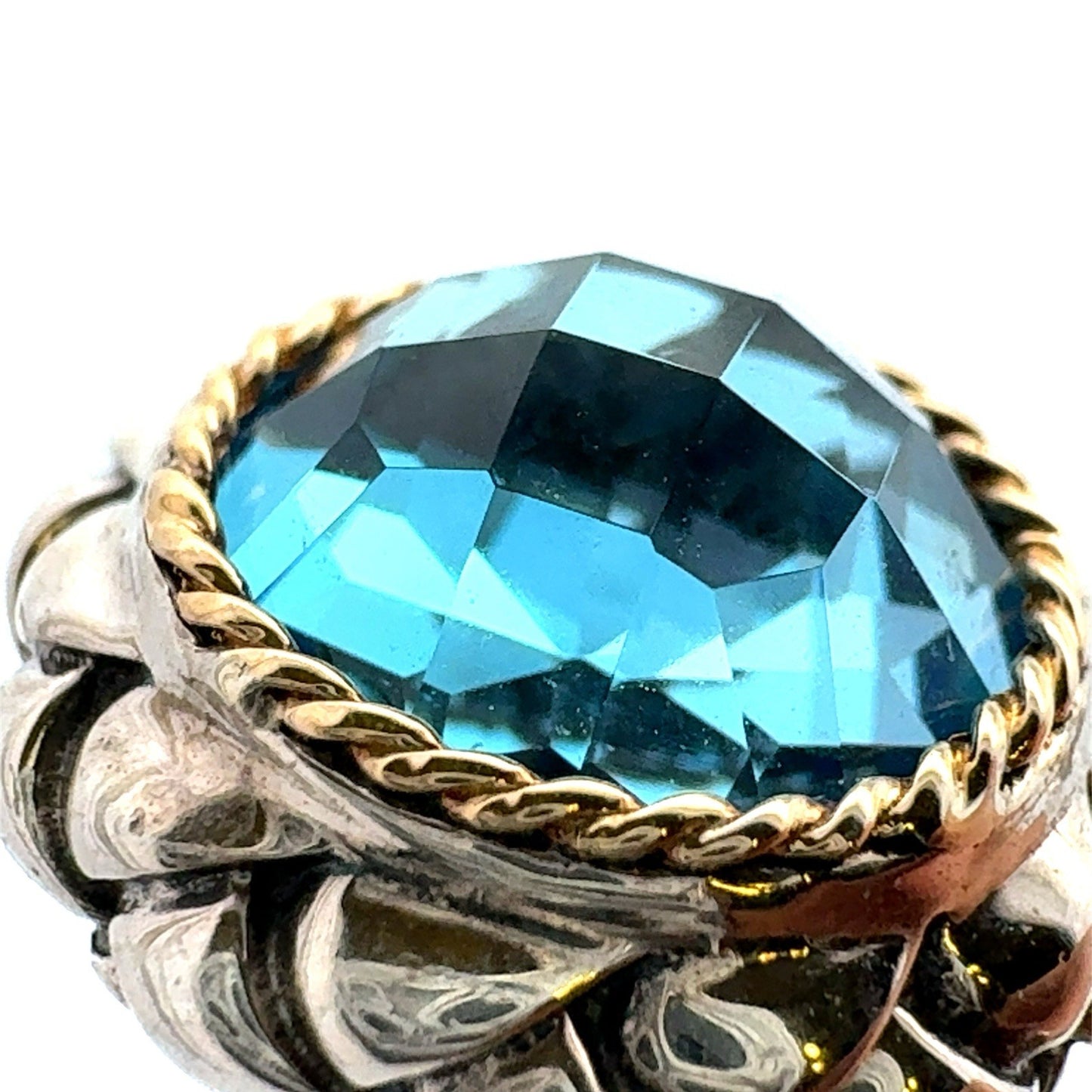 EFFY 925 Sterling Silver 18K Solitaire Blue Topaz Twisted Wire Hook Bracelet