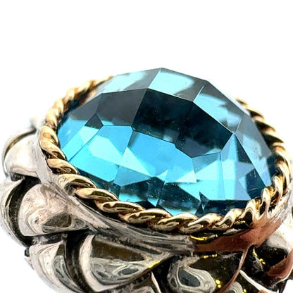 EFFY 925 Sterling Silver 18K Solitaire Blue Topaz Twisted Wire Hook Bracelet