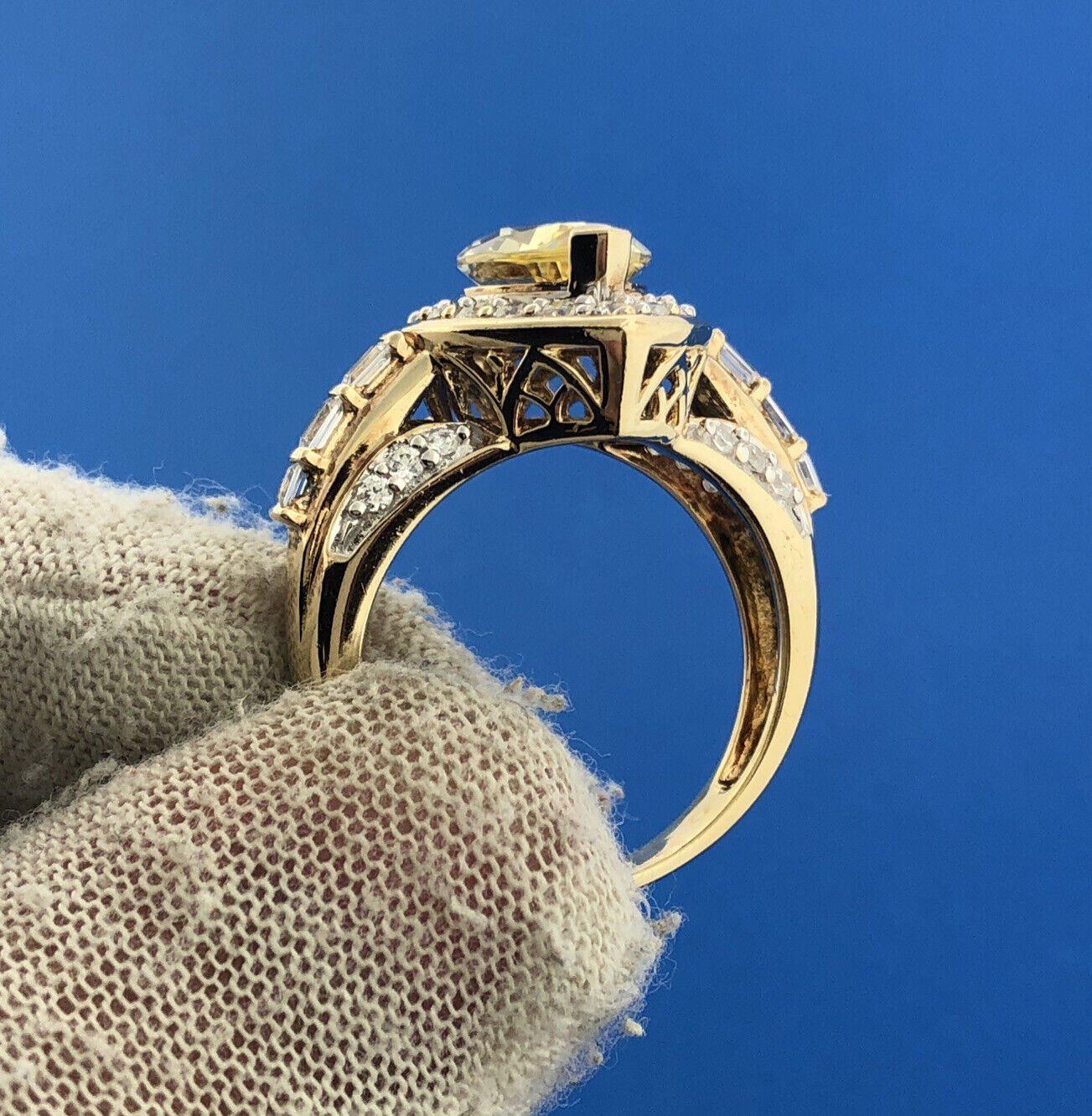 Designer Sterling Silver 925 Vermeil Lemon Cubic Zirconia Statement Size 9 Ring