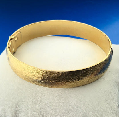 Classic Vintage Monet Gold Tone Florentine Finish Hinged Bangle Bracelet