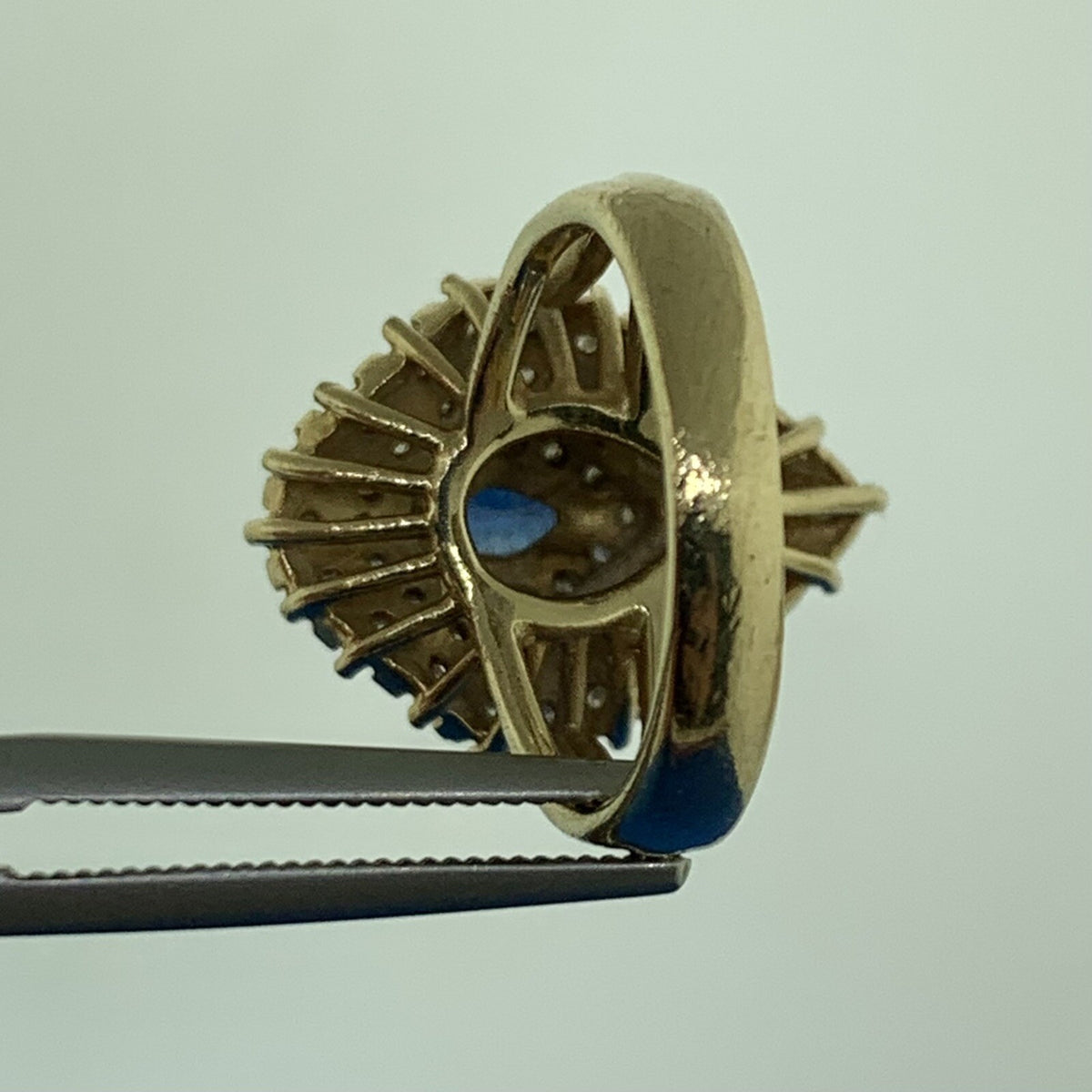 Designer 14K Yellow Gold Sapphire Diamond Cluster Statement Cocktail Ring