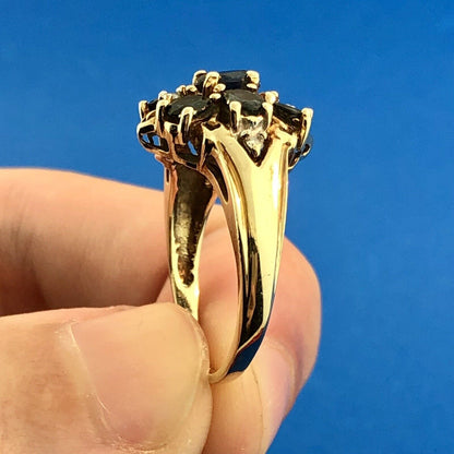Retro 10K Yellow Sapphire Diamond Floral Cluster September Anniversary Ring