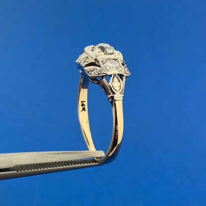 Vintage 14K Yellow White Gold Miner's Cut Diamond Trio w/Accents Cocktail Ring