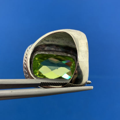 Designer 925 Sterling Silver Rectangle Cushion Cut Peridot Statement Finger Ring