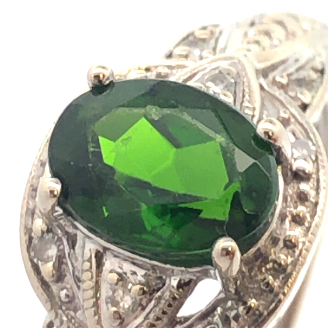 Designer RT 14K White Gold Oval Green Tourmaline Diamond Accented Ring