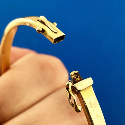 Art Deco 14K Yellow Gold Ornate Opal Scroll Decorative Scroll Bangle Bracelet