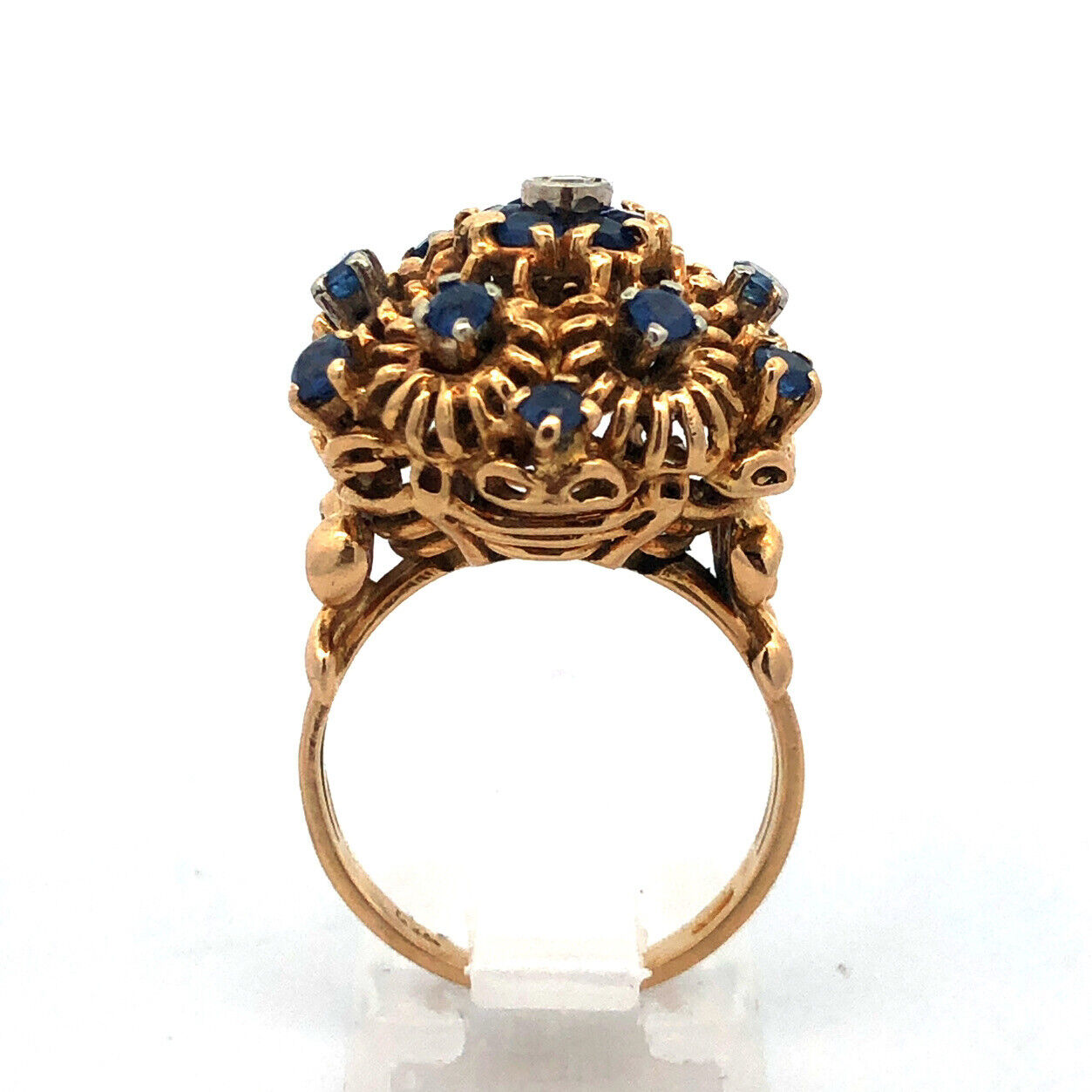 Vintage 18K Yellow Gold Sapphire Diamond Empire Tower Statement Cocktail Ring