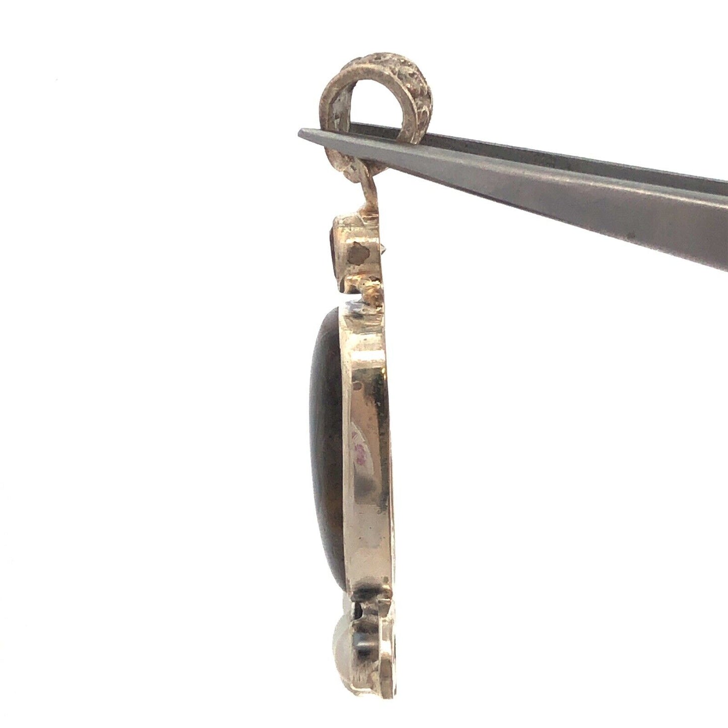 Vintage 925 Sterling Silver Grey Calsi Pearl White Amethyst Scroll Pendant