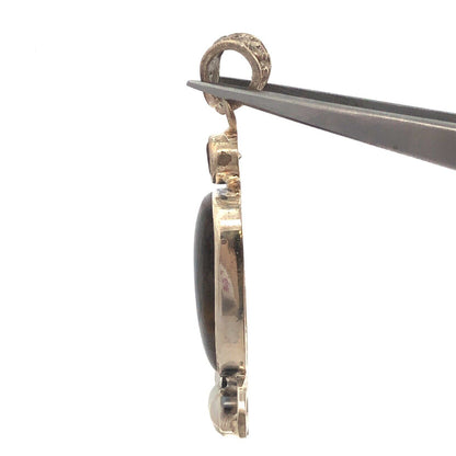 Vintage 925 Sterling Silver Grey Calsi Pearl White Amethyst Scroll Pendant