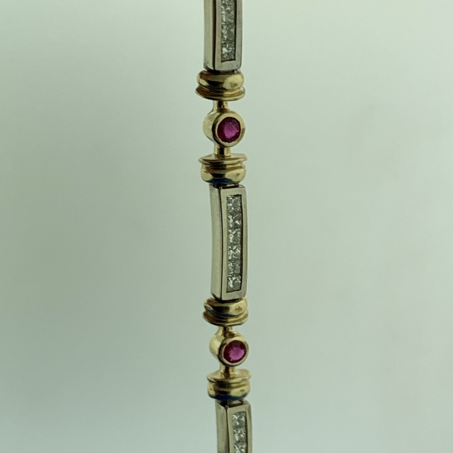 14K White Yellow Gold Diamond Ruby Station Two Toned Statement Tennis Bracelet