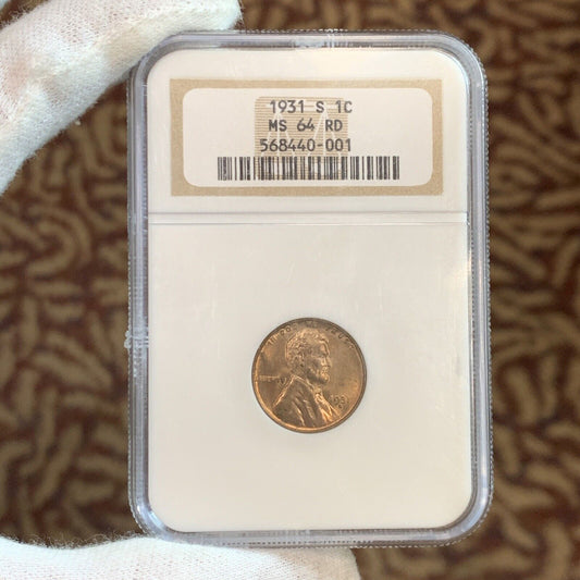 1931 S San Francisco 1c Lincoln Wheat Cent NGC MS64 RD Red Better Date Coin