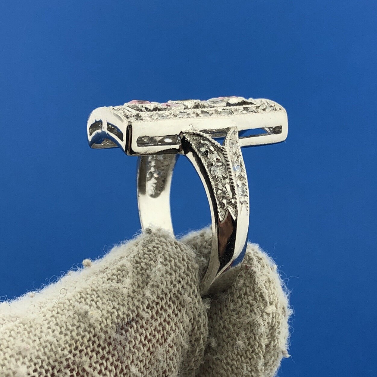 Designer JC Sterling Silver 925 Diamond Pink Yellow Statement Cocktail Ring