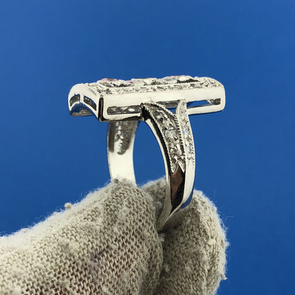 Designer JC Sterling Silver 925 Diamond Pink Yellow Statement Cocktail Ring