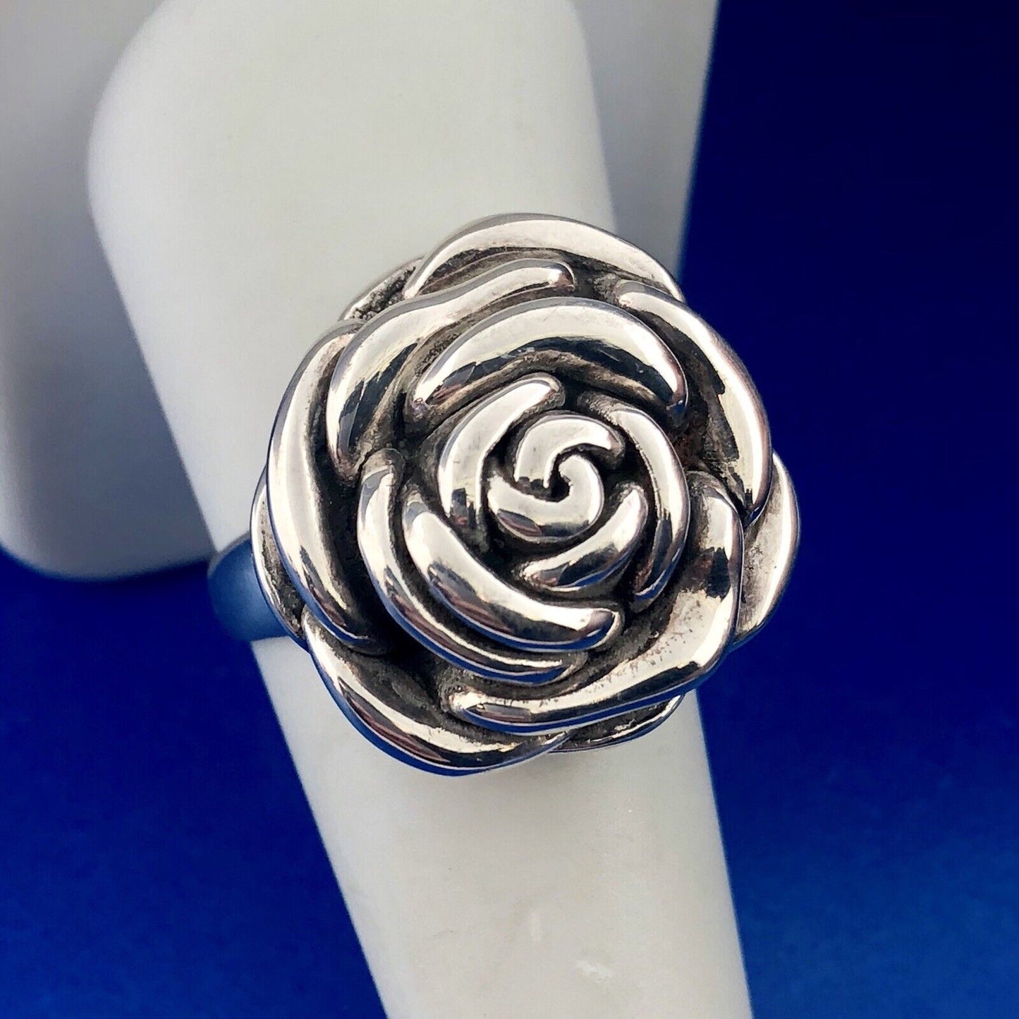 Fun 925 Sterling Silver Textured Rose Camellia Flower Statement Ring
