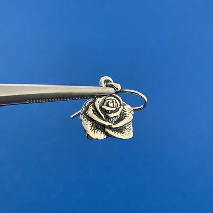 Designer 925 Sterling Silver Flower Rose Bloom Drop Dangle Earrings