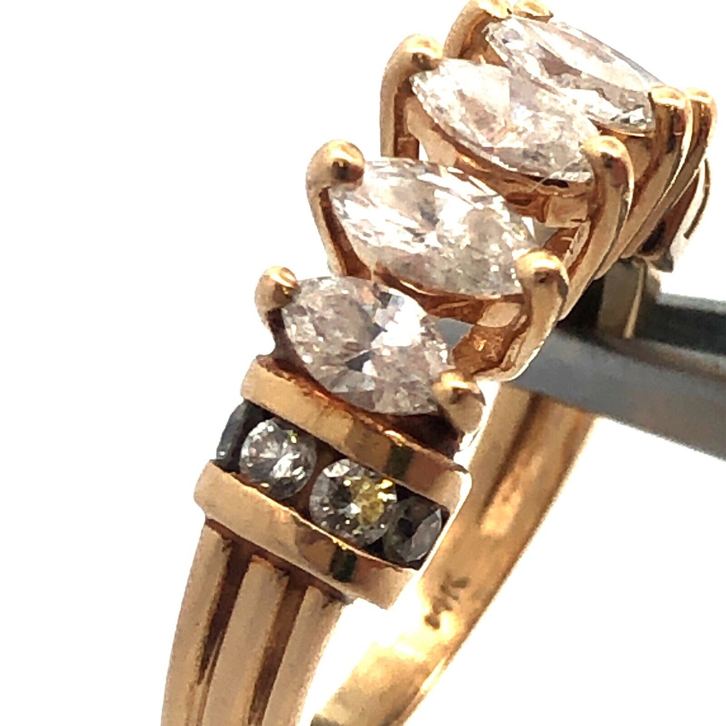 14K Yellow Gold Marquise Diamond Engagement Bridal Wedding Statement Band Ring