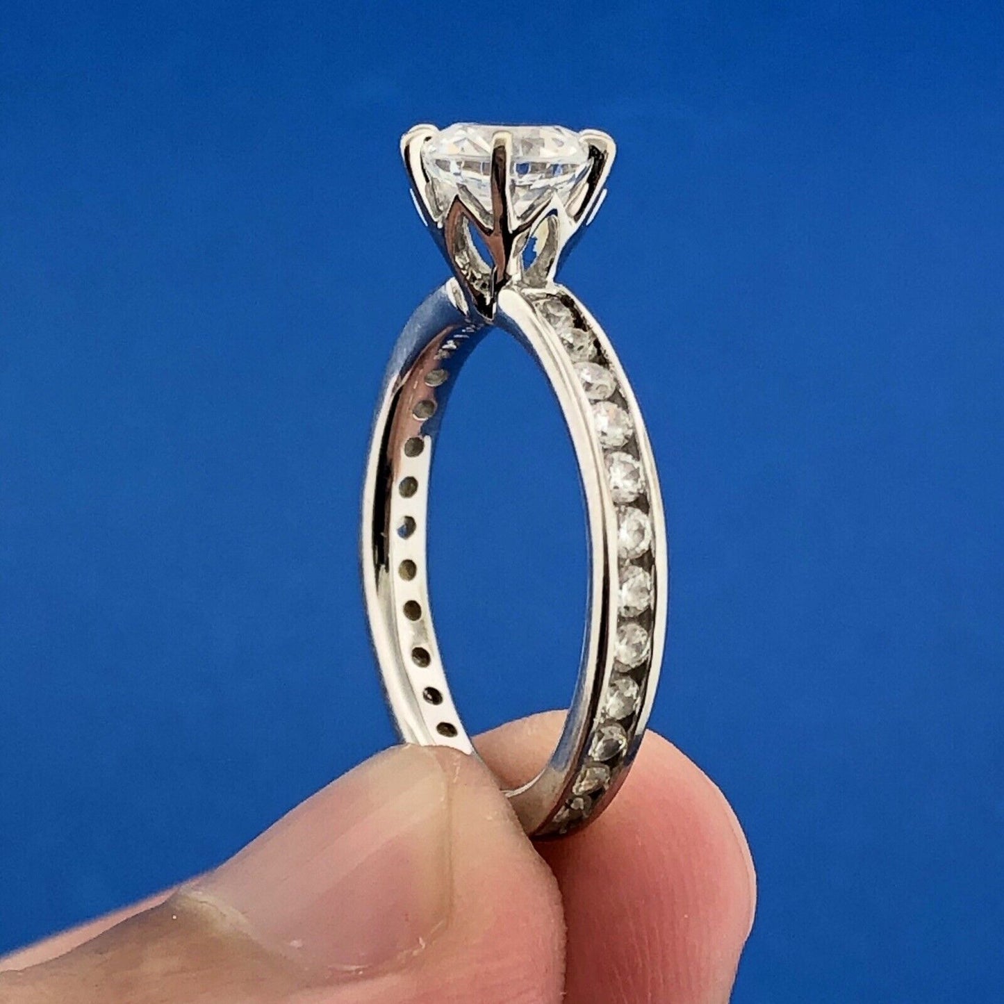 Designer SW 14K White Gold Cubic Zirconia CZ Solitaire Accents Eternal Love Ring