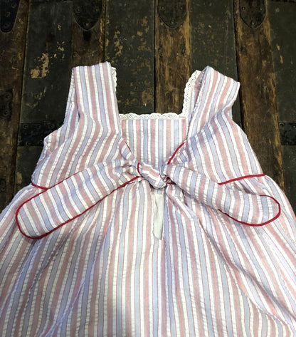 The Oaks Apparel Company Red White Blue Seersucker Girls Size 7 Lined Sundress