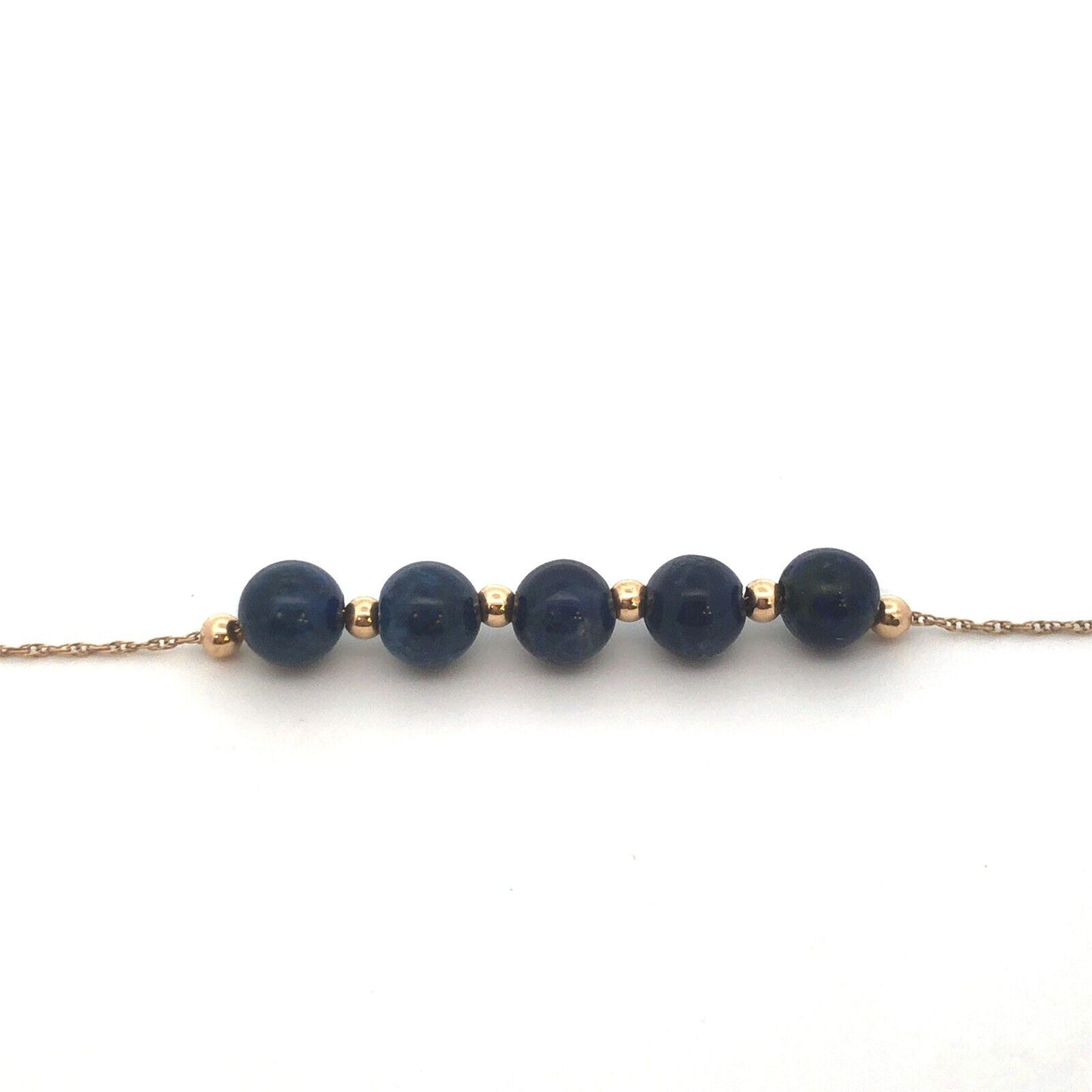 Designer 14K Yellow Gold Round Lapis Lazuli Beaded Chain Necklace