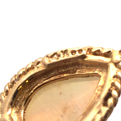 Designer 14K Yellow Gold Pear White Opal Pendant Chain Necklace
