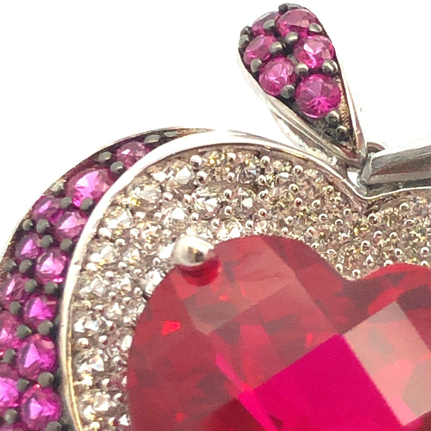 Designer PAM 925 Sterling Silver Red Pink Spinel Diamond Heart Statement Pendant