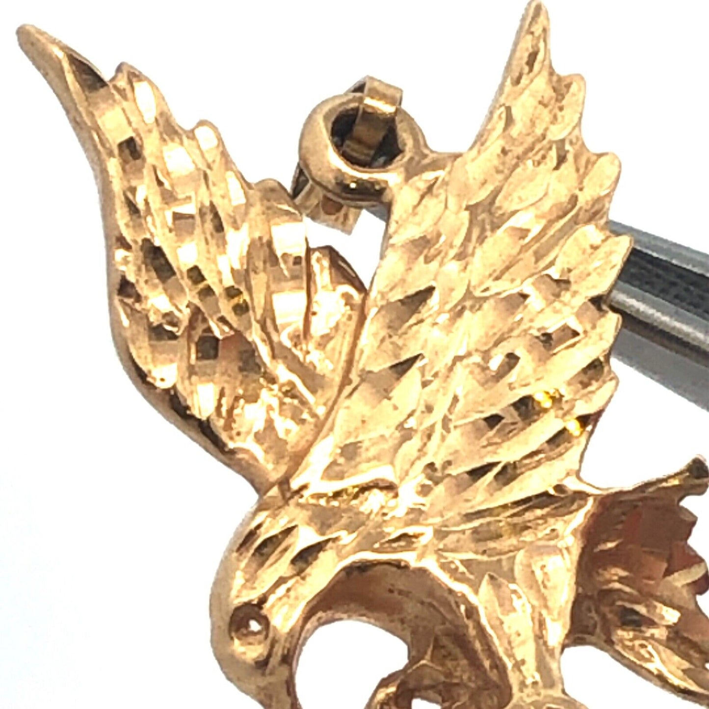 Designer 14K Yellow Gold Diamond Cut Flying Eagle Pendant