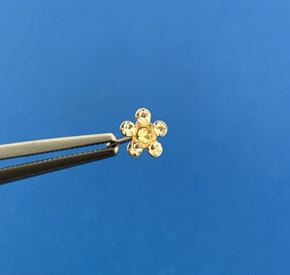 Designer 14K Yellow Gold Yellow Crystal Floral Design Shape Enamel Stud Earrings