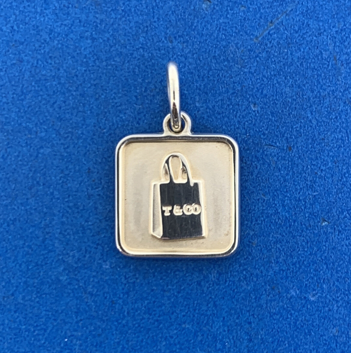 Tiffany & Co 925 Sterling Silver Square Disc T&Co Shopping Bag Charm Pendant
