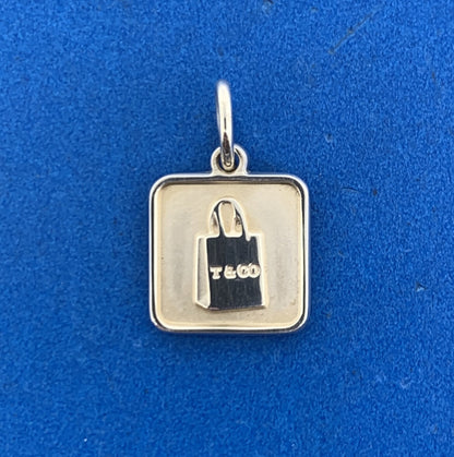 Tiffany & Co 925 Sterling Silver Square Disc T&Co Shopping Bag Charm Pendant
