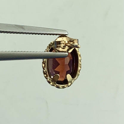 Designer 10K Yellow Gold Oval Garnet Stud Earrings