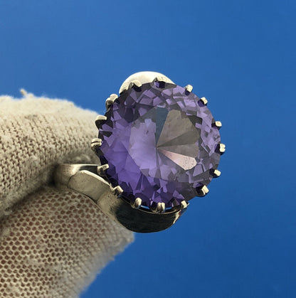 Modernist Artisan Sterling Silver 925 Purple Sapphire Dramatic Statement Ring