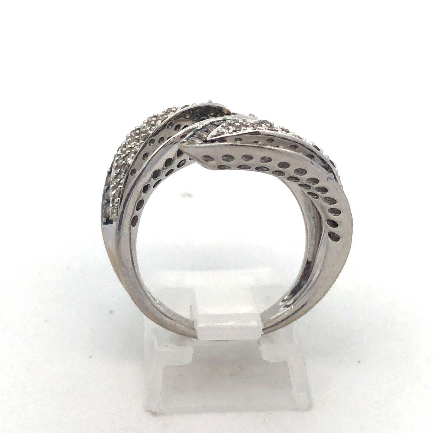 14K White Gold Chocolate Vanilla Diamond Bypass Anniversary Cocktail Ring