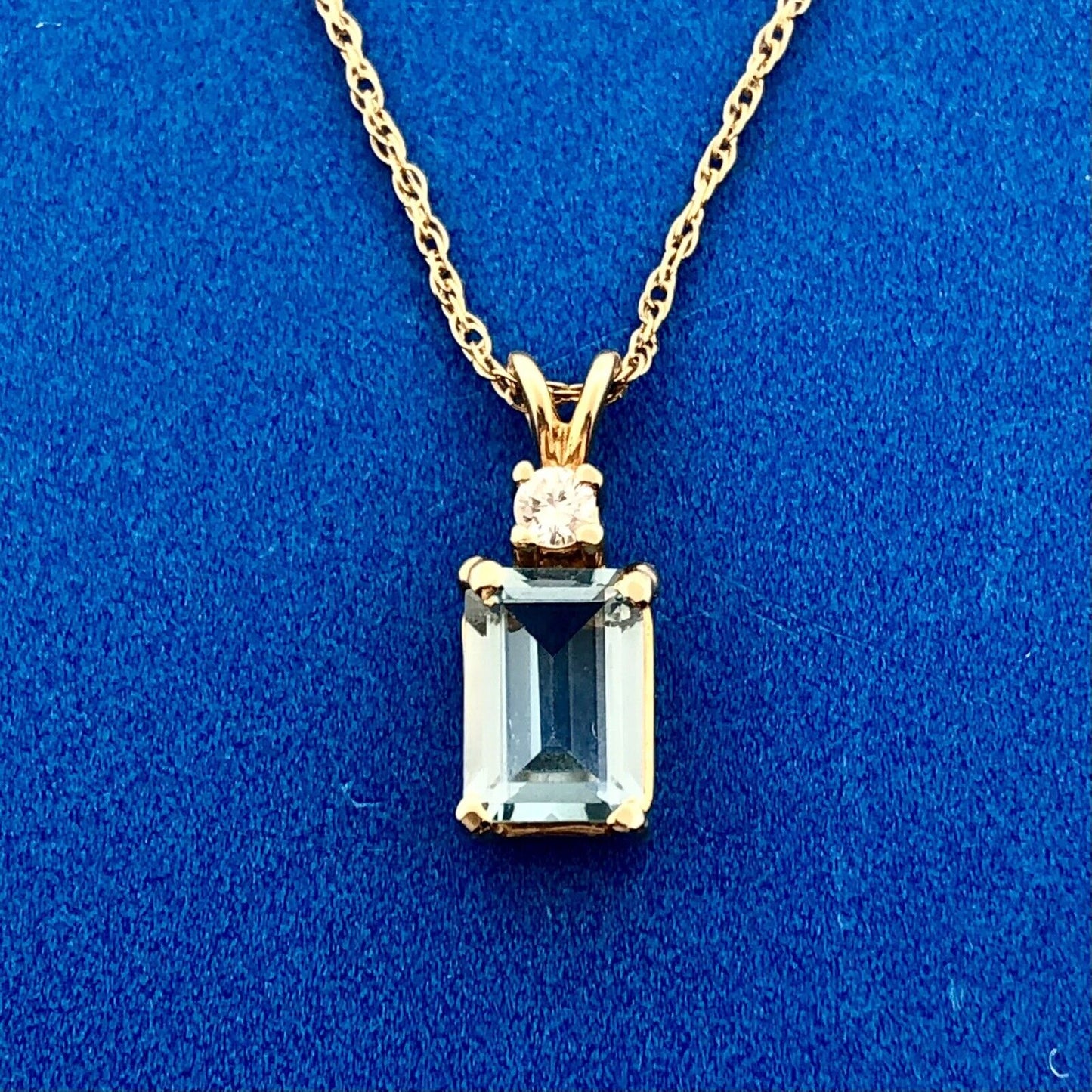 14K Yellow Gold Aquamarine Diamond Accent March Anniversary Pendant Necklace