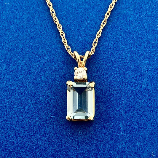 14K Yellow Gold Aquamarine Diamond Accent March Anniversary Pendant Necklace