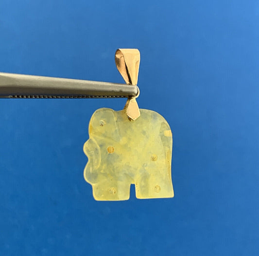 14K Yellow Gold Yellow Jade Jadeite Elephant Happiness Good Luck Pendant