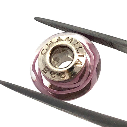 Designer Chamilia Sterling Silver Pink Swirl Murano Glass Slide Bracelet Charm