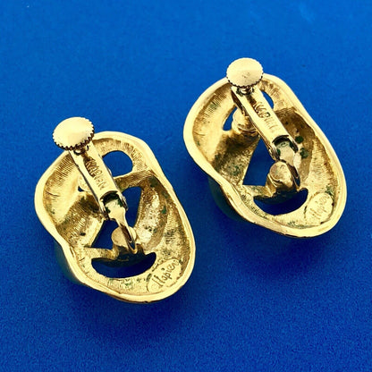 Vintage Designer Signed Napier Gold Tone Knotted Fashion Screw Back Earrings