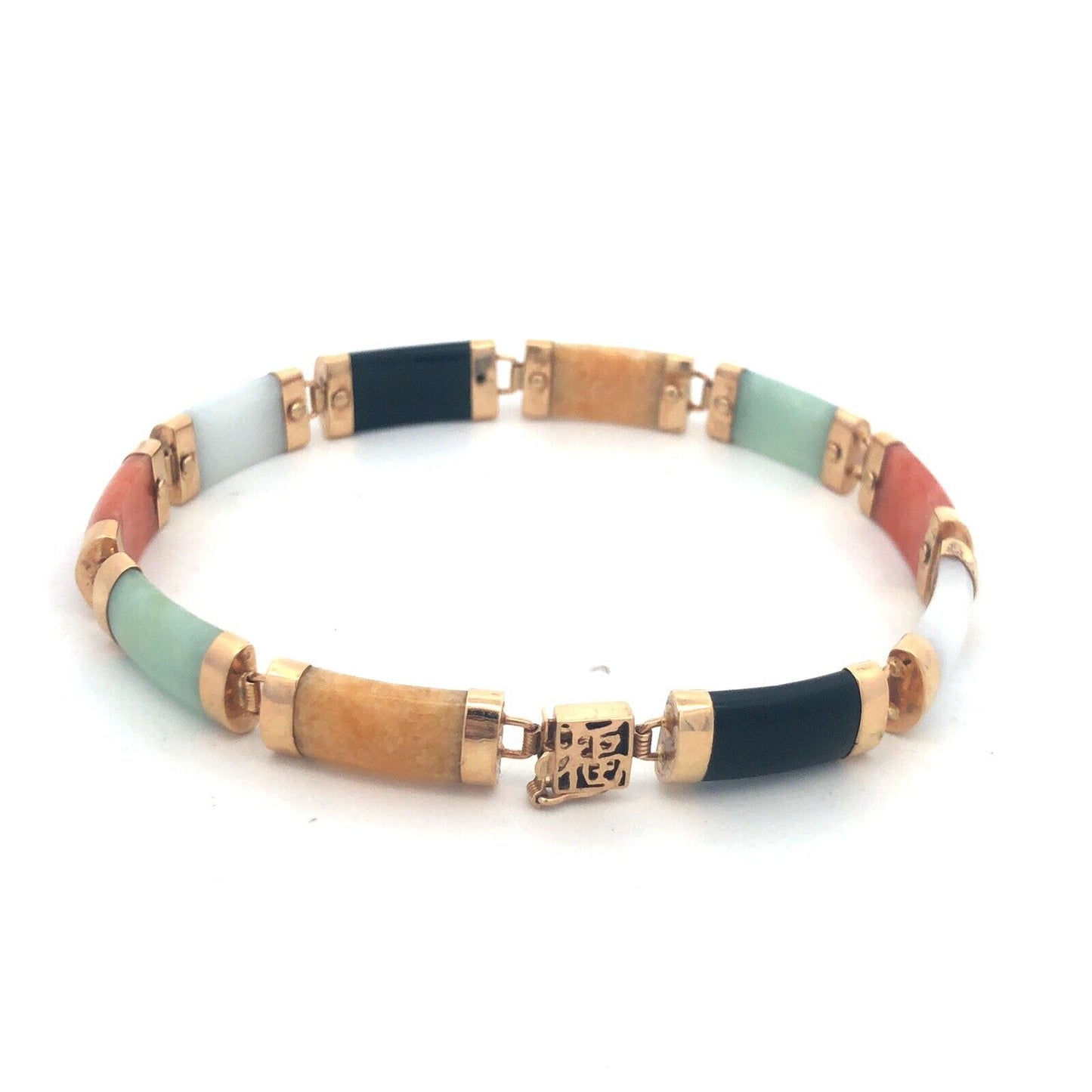 Designer MP 10k Yellow Gold Elongated Cabochon Multi-Stone 7.25" Panel Bracelet