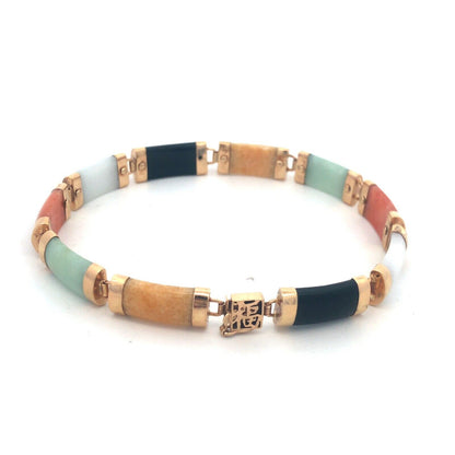 Designer MP 10k Yellow Gold Elongated Cabochon Multi-Stone 7.25" Panel Bracelet