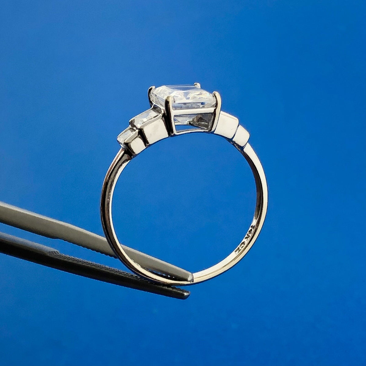 Designer 14K White Gold Rectangle Cubic Zirconia CZ Engagement Promise Ring