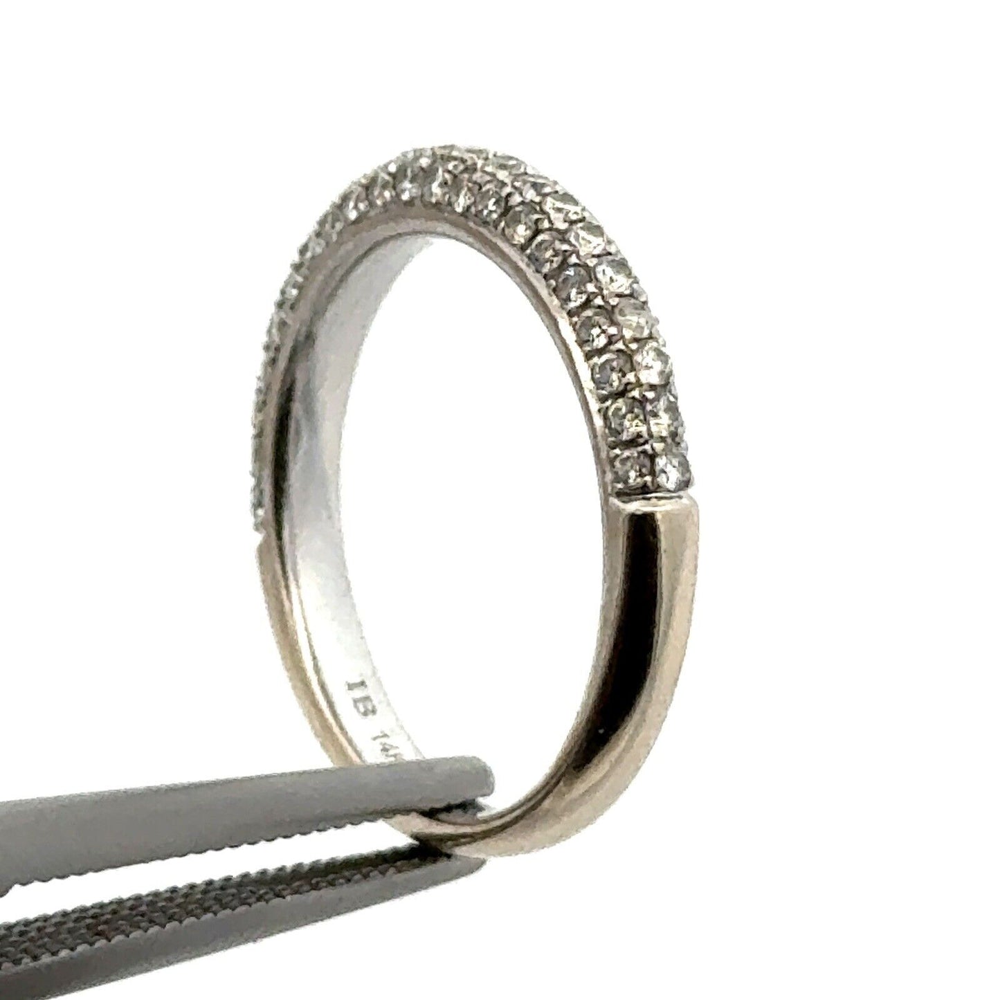 Designer IB 14K White Gold 3 Row Pave Diamond Wedding Anniversary Band Ring