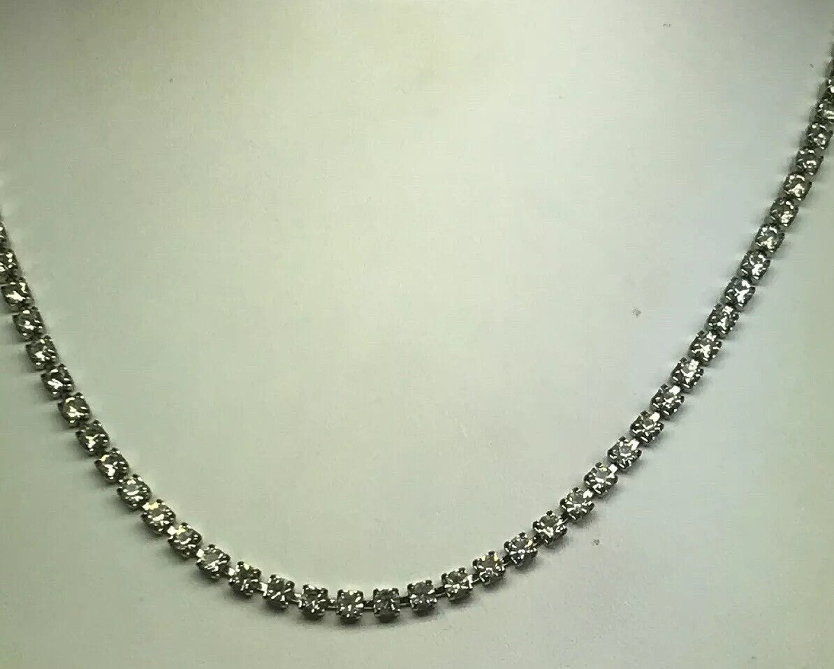 Vintage Art Deco Silver Tone Bezel Set Crystal Rhinestone Necklace